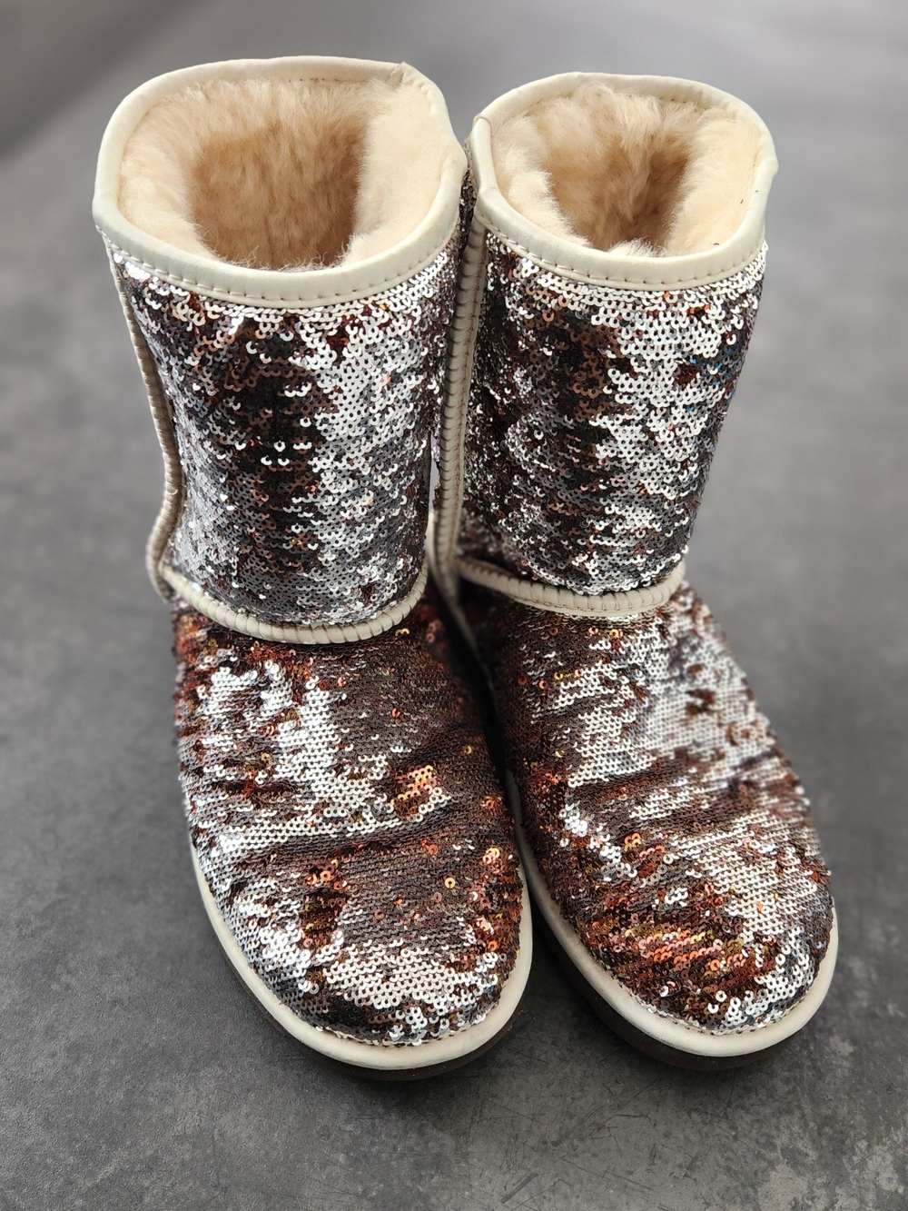 UGG Sequin Boots - Rose Gold and White Faux Shearling